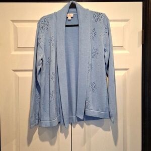 Quacker Factory Powder Blue Snowflake Open Cardigan